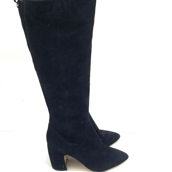 Sam Edelman Black Suede Knee-High Block Heel Boots - Picture 4 of 10